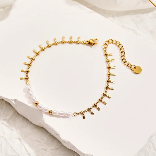 Mediterranean Pearl & Textured Fringe Bracelet