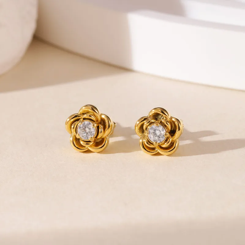 Petite Gilded Rose &amp; Crystal Core Studs