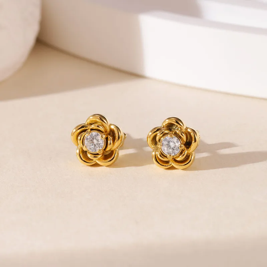 Petite Gilded Rose &amp; Crystal Core Studs