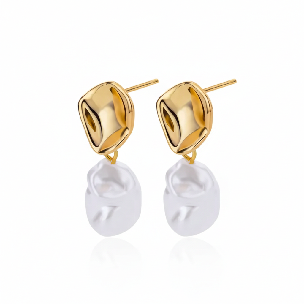 Meridian Organic Gold & Irregular Baroque Pearl Earrings