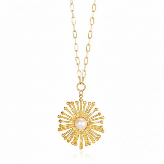 Solstice Sunburst Pearl Statement Necklace