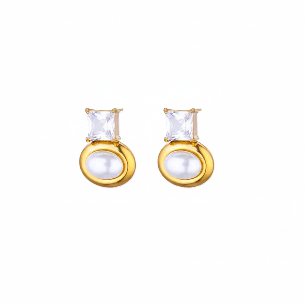 Geometric Sparkle &amp; Inset Pearl Statement Studs