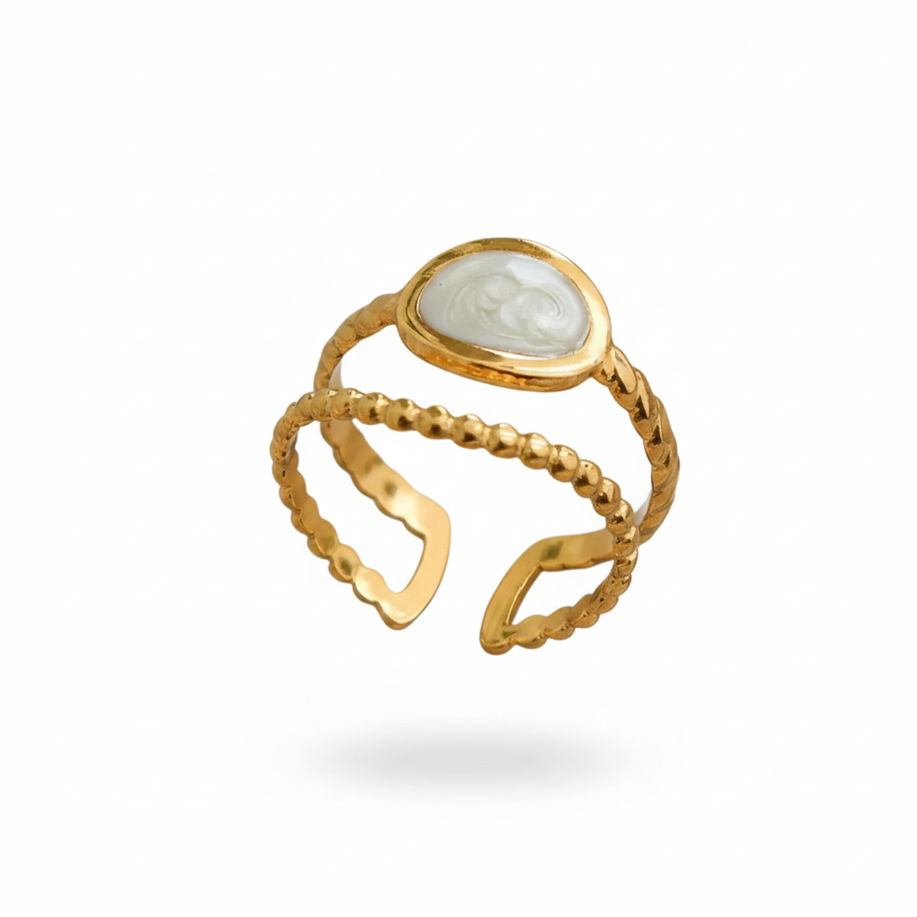 Lunar Mist Double Beaded Ring